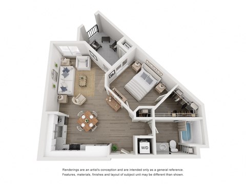 Floor plan for 1 bed, 1 bath, 837 sqft